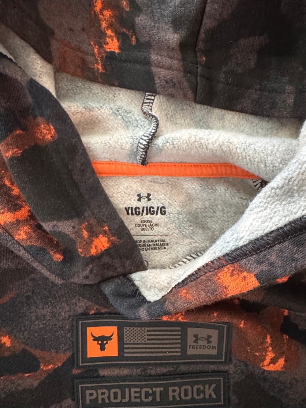 Project Rock Camo Hoodie in Black & Orange YL - Picture 2 of 5